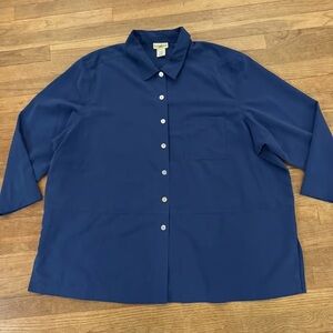 TravelSmith blue 3/4 sleep button down shirt top blouse size 3X b41